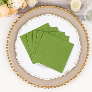 Indulge in the Luxurious Olive Green Soft Linen-Feel Airlaid Paper Beverage Napkins