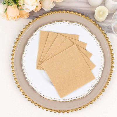 Brown kraft paper coasters stacked on an elegant plate.