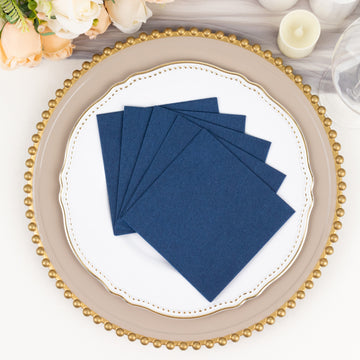 Elevate Your Event with Navy Blue Soft Linen-Feel Airlaid Paper Beverage Napkins