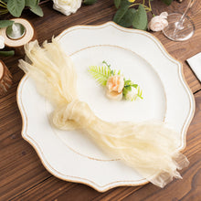 5 Pack Champagne Sheer Crinkled Organza Wedding Napkins, Premium Shimmer Decorative Dinner Napkins