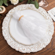 5 Pack White Sheer Crinkled Organza Wedding Napkins, Premium Shimmer Decorative Dinner Napkins