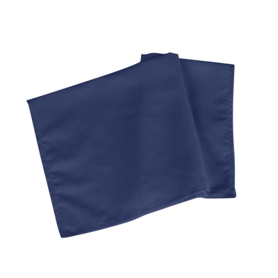 Navy blue fabric napkins folded neatly on a white background