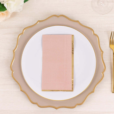 Elegant pink menu on a decorative plate for upscale dining.