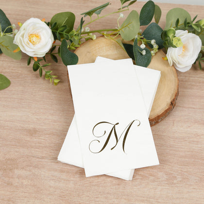 100-Pack Paper Dinner Napkins White with Gold Foil Monogram "M" – 8"x4" Folded, Disposable Party Napkins