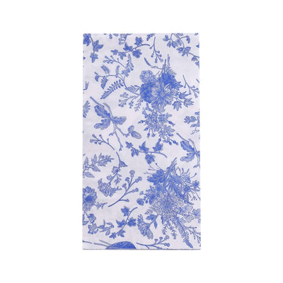 Blue floral patterned fabric on a white background