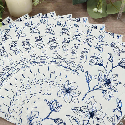 Floral patterned stationery set featuring blue and white magnolia designs.