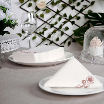Elevate Your Tablescape with Rose Gold Foil White Airlaid Soft Linen-Feel Paper Dinner Napkins
