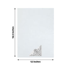 Silver Foil White Airlaid Soft Linen-Feel Paper Dinner Napkins, Disposable Hand Towels Fleur Vintage