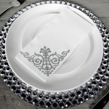Elevate Your Table Setting with Silver Foil White Airlaid Soft Linen-Feel Paper Dinner Napkins