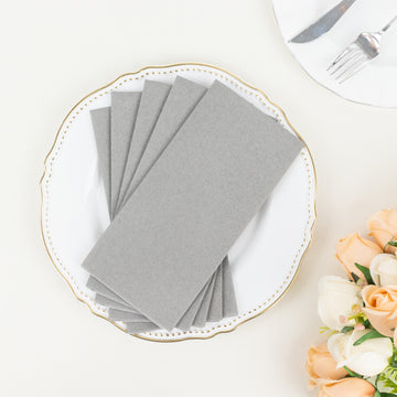 Elegant Silver Soft Linen-Feel Airlaid Paper Party Napkins