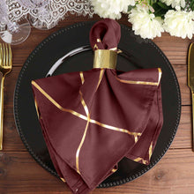 5 Pack Of Modern Burgundy Dinner Napkins With Gold Print 20x20 Inch