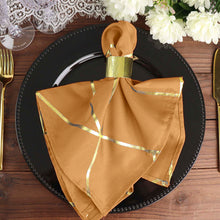 Pack of 5 Polyester Dinner Cloth Napkins with Gold Foil Geometric Design in Gold Color