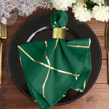 Polyester Hunter Emerald Green Dinner Napkins With Gold Geometric Pattern 20x20 Inches