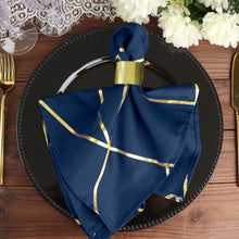 Navy Blue Cloth Napkins With Geometric Gold Design Modern 20x20 Inch