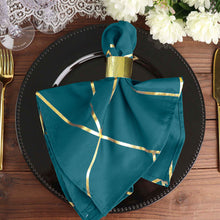 5 Pack | Peacock Teal With Geometric Gold Foil Cloth Polyester Dinner Napkins