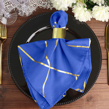 5 Pack Gold Foil Geometric Design Royal Blue Polyester Cloth Napkins 20 Inch x 20 Inch