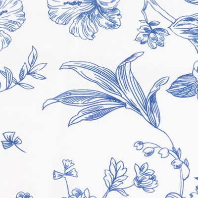 Blue floral pattern on a white background.
