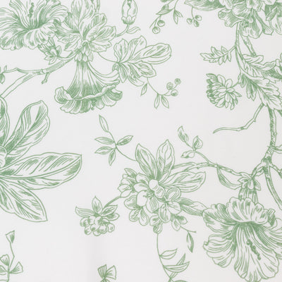 Green floral pattern on a white background.