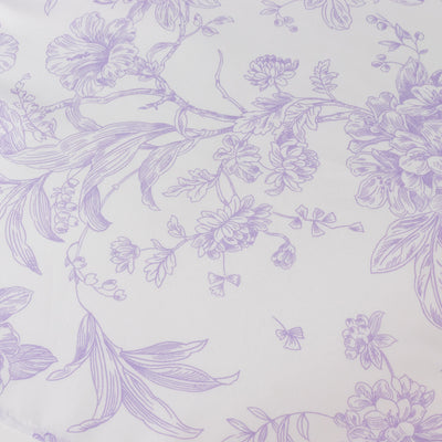 Floral patterned fabric in soft lavender tones.