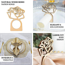 10 Pack | 4inch Natural Wood Laser Cut Rose Design Boho Napkin Rings