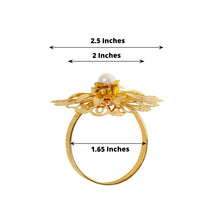 4 Pack | 2inch Elegant Gold Metal Pearl Daffodil Flower Napkin Rings, Floral Serviette Buckle
