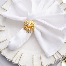 4 Pack | 2inch Elegant Gold Metal Pearl Daffodil Flower Napkin Rings, Floral Serviette Buckle