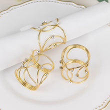 4 Pack Gold Metal Rhinestone Napkin Rings With Hollow Woven Style, Elegant Napkin Holders