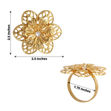 4 Pack Gold Metal Hollow Sun Flower Napkin Rings, Modern Flower Shaped Napkin Bands