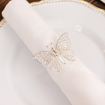 Create Unforgettable Moments with Metallic Silver Butterfly Napkin Rings