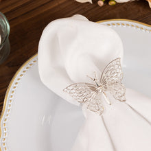4 Pack | Metallic Silver Laser Cut Butterfly Napkin Rings, Decorative Cloth Napkin Holders