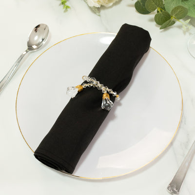 10 Pack Crystal Beaded Napkin Rings – Clear Beads with Gold Accents, Elegant Decorative Table Accessories and Sash Holders - 10"