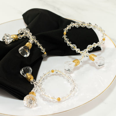 10 Pack Crystal Beaded Napkin Rings – Clear Beads with Gold Accents, Elegant Decorative Table Accessories and Sash Holders - 10"