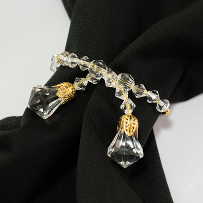 10 Pack Crystal Beaded Napkin Rings – Clear Beads with Gold Accents, Elegant Decorative Table Accessories and Sash Holders - 10"