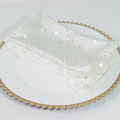 5-Pack Scuba Polyester Napkins with Rhinestone Accents – Pearl White 20"x20" Wrinkle-Free Reusable Cloth Napkins