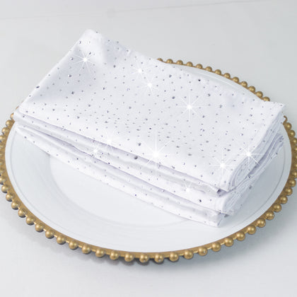 5-Pack Scuba Polyester Napkins with Rhinestone Accents – White 20"x20" Wrinkle-Free Reusable Cloth Napkins