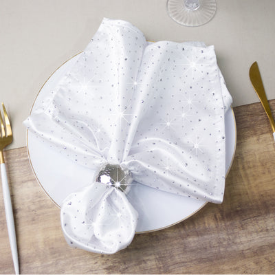 Sparkling white napkin elegantly arranged on a dinner plate.