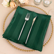 5 Pack Hunter Emerald Green Striped Satin Cloth Napkins, Wrinkle-Free Reusable Dinner Napkins