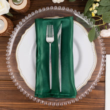 5 Pack Hunter Emerald Green Striped Satin Cloth Napkins, Wrinkle-Free Reusable Dinner Napkins