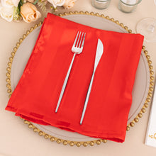 5 Pack Red Striped Satin Cloth Napkins, Wrinkle-Free Reusable Dinner Napkins
