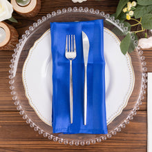 5 Pack Royal Blue Striped Satin Cloth Napkins, Wrinkle-Free Reusable Dinner Napkins