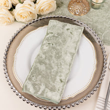 5 Pack Sage Green Premium Crushed Velvet Cloth Napkins, Decorative Soft Linen Dinner Napkins