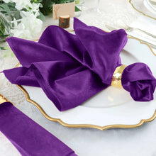 Pack of 5 Purple Premium Sheen Finish Velvet Cloth Dinner Napkins 20 Inch x 20 Inch