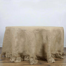 120" Natural Round Ruffled Burlap Rustic Tablecloth | Jute Linen Table Decor