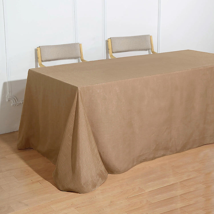 90 Inch x 132 Inch Rectangular Tablecloth In Natural Linen With Slubby Texture And Wrinkle Resistant
