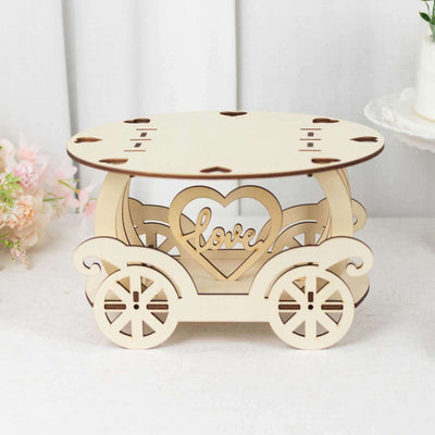 Wooden love-themed cart table with heart design, perfect for decor.