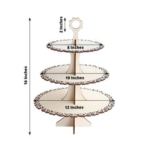 3-Tier Natural Wooden Cupcake Dessert Display Stand with Floral Edge, Rustic Round Cake