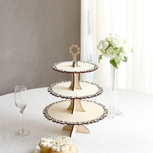 3-Tier Natural Wooden Cupcake Dessert Display Stand with Floral Edge, Rustic Round Cake Stand Table 