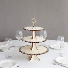 3-Tier Natural Wooden Cupcake Dessert Display Stand with Floral Edge, Rustic Round Cake Stand Table 