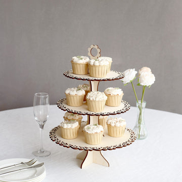 Add a Touch of Natural Beauty with the 3-Tier Natural Wooden Cupcake Dessert Display Stand