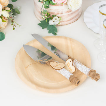 Natural Rustic Jute Lace Wedding Cake Knife Server Set
